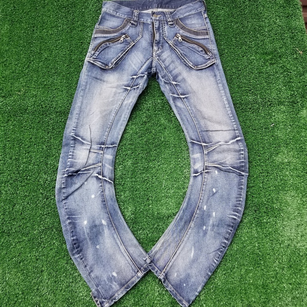 PPFM Jeans Mens Small 31W Blue Japanese Distressed Denim Curved